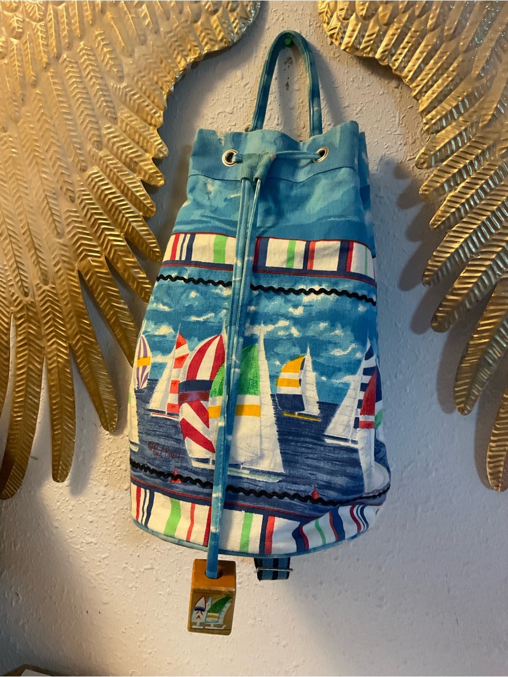 Paul Brent Sailboat Drawstring Canvas Tote Bag